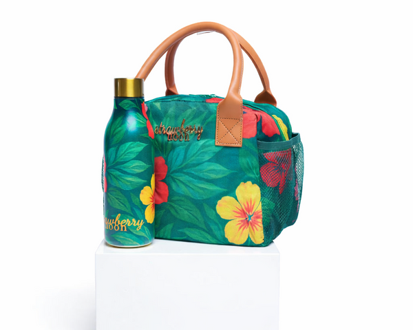 Hibiscus Flowers on Canvas Lunch Bag Set