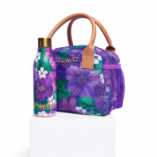 Lilac Flowers on Canvas Lunch Bag Set