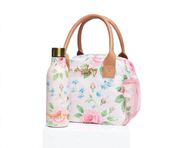 Rose Flowers on Canvas Lunch Bag Set